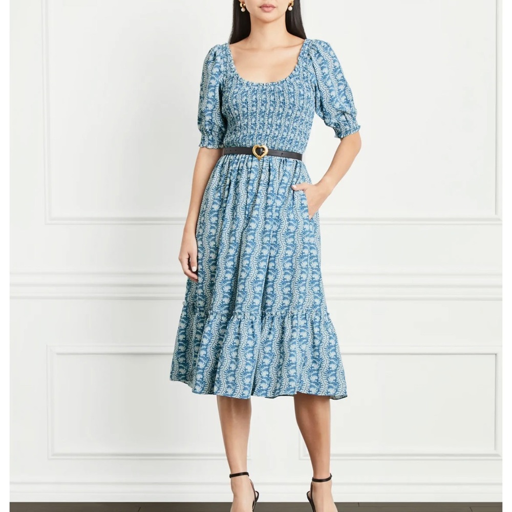 The Louisa Nap Dress XL Trailing Vine Blue Crepe EUC
